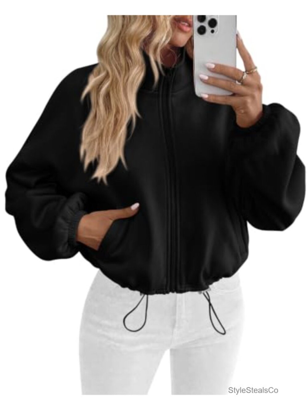 Cropped Zip Up Fleece Sweatshirt Jacket Women's Full Zip Stand Collar